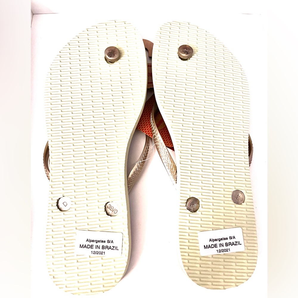 Havaianas Rainbow Swirl Flip Flops with Gold Straps Lime Green 9/10 women - Picture 7 of 8